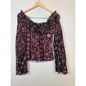 Y2K Vintage Follies Women's Brown Ruffle Neck Blouse Top Long Sleeve